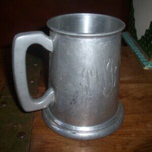 Vintage Raimond Viners English Pewter Glass Bottom Tankard Mug, Stamped Initials